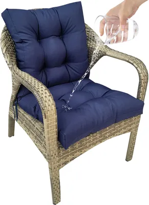 Image de Coussin de chaise imperméable Coussin d'assise et de dossier pour chaises Fauteuil - Intérieur et extérieur Coussin à haut dossier (Bleu foncé)
