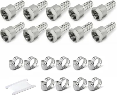Productafbeelding van Slangconnector van 304 roestvast staal, geschikt voor 6 mm slang, met 1/4" BSP-binnendraad, 10 stuks, voor water en lucht