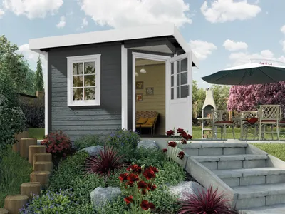 Produktbild von Gartenhaus weka Designhaus 213+ Gr. 1 hohes Durchgangsmaß 195 cm, mit Fußboden 278 x 278 cm anthrazit