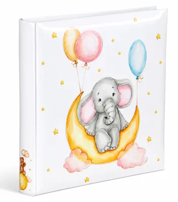 Produktbild von Cat & Bears Fotoalbum 30x30 cm 100 weiße Seiten Baby Kinder Foto Album Fotobuch - Farbe: Elefant & Moon