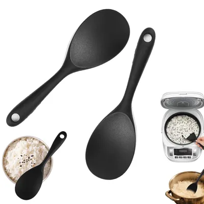 2er Set Silikon-Reislöffel, antihaftbeschichtet, schwarz, 22,8 cm