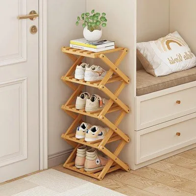 Produktbild von Famanu Schuhregal Faltbarer Schuhorganizer - Natürlich Holzfarbe, 5 Ebenen
