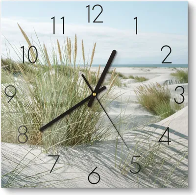 Produktbild von DEQORI Glasuhr 30x30 cm Zahlen 'Dünen an Nordseeküste' Wanduhr Glas Uhr Design leise