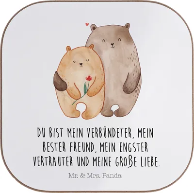 Produktbild von Mr. & Mrs. Panda Untersetzer Bären Liebe - Weiß - Geschenk, Coaster, für Gläser, Umarmen, Getränkeuntersetzer, Freundin, Hochzeitstag, Verknallt, Kuscheln, Bär, Glas