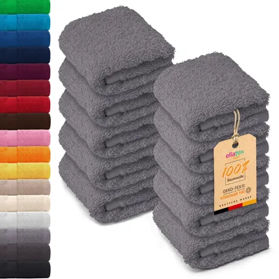 Produktbild von 10er Pack EllaTex Seiftücher 30x30 cm 100% Baumwolle, 500 g/m² Handtücher Set weich saugstark Serie Paris, in Farbe: Smoky Grau