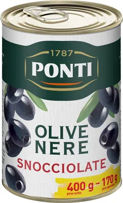 Obrázek produktu pro Ponti Olive Nere 400 g italské černé olivy bez pecek v konzervě