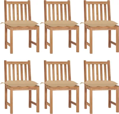 Image de The Living Store Chaises de jardin 6 pcs. avec coussins teck massif