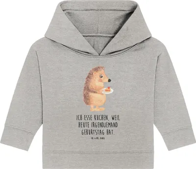 Produktbild von Mr. & Mrs. Panda Organic Baby Hoodie Igel Kuchenstück 24. - 36. Monat - Heather Grey - Geschenk, Essen Spruch, Kapuzensweatshirt, Kuchen, Geburtstagskuchen, Torte, Backen