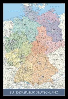 Immagine prodotto di Mappe - Poster - Carta politica della Germania + cornice rimovibile, Shinsuke® Maxi MDF nero, disco acrilico