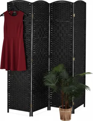 Produktbild von Relaxdays Paravent Raumteiler, HxB: 170x160 cm, faltbarer Raumtrenner, 3-teiliger Sichtschutz, Holz, Papierseil, schwarz