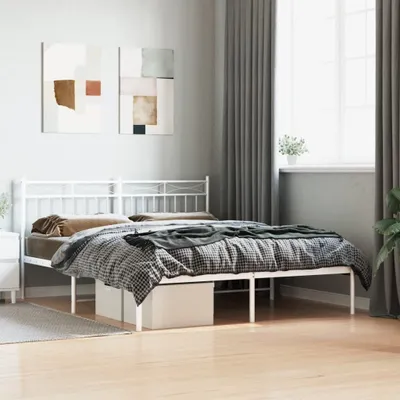 Obrázek produktu pro Postel s čelem, kovová, bílá, 150 x 200 cm, 373742