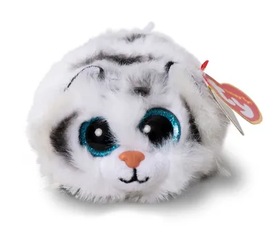 A close-up studio shot of a plush toy tiger.