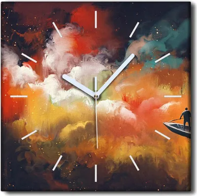 Produktbild von Coloray Uhr auf Leinwand 30x30 cm Wand Uhr Dekoration Wohnzimmer Segeltuch weiße Zeiger -Kosmosschiff.