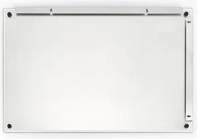 A plain white background shot of a magnetic glass board.