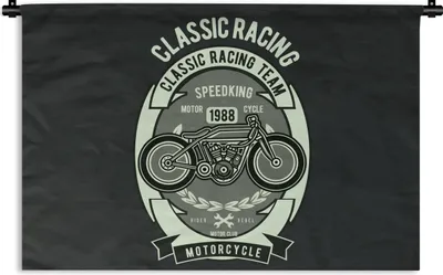 Produktbild von MuchoWow® Wandteppich Wandbehang Motorrad - Zeichnung - Retro 60x40 cm Tapisserie Dekoration Wandtuch - Wanddekorationen