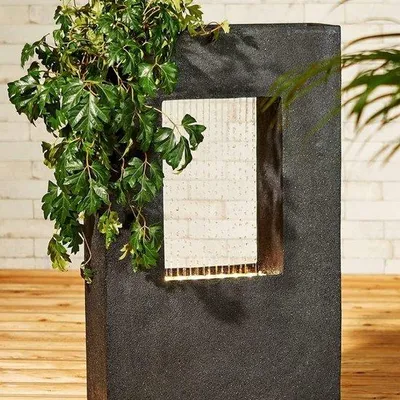 Obrázok produktu pre Záhradná fontána s LED osvetlením, kamennosivá, 93 x 56 x 20 cm, polyrezín