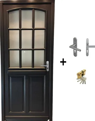 Image de Porte d'entree Bois vitree, Alicia (Alix), gris RAL7016, H215 x L90 p.Gauche + Poignee Et Barillet (ref : N158RPL -IN158RCI)