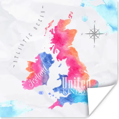 Produktbild von MuchoWow® Poster England - Weltkarte - Farben 30x30 cm - Wandposter - Printing