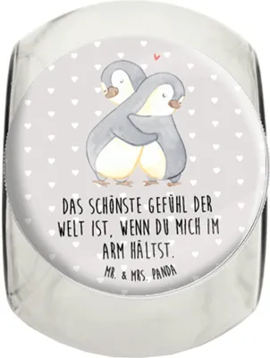 Produktbild von Mr. & Mrs. Panda Kaffeedose Pinguine Kuscheln XL 2000ml - Grau Pastell - Geschenk, Jahrestag, für Freundin, Teedose, Mitbringsel, Valentinstag, Hocheitstag, Frauen