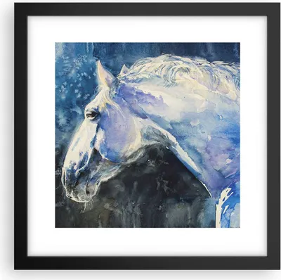 Produktbild von Gerahmtes Poster - Schwarzer Rahmen - Pferd Aquarell Porträt - 30x30 cm - Wand Bild - Wanddeko - Wandbilder - Kunstposter - Wandposter - Bilderrahmen - Bilder - Kunstdruck - Wandbild - P2BAC30x30-4272
