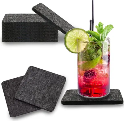 Produktbild von wortek Filz Untersetzer - Deko Tischset I Filzdeckel für Getränke, Tassen, Bar & Tisch, 8er Set I 10cm I Eckig, Dunkelgrau