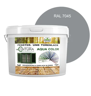 Produktbild von Contura 2Liter Fenster und Türenlack Seidenmatt nach RAL 2in1 mit Pinsel Möbellack Innen und Außen Holzlack - RAL 7045 Telegrau 1