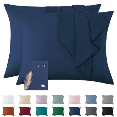 Zdjęcie produktu dla Poszewki na poduszki 60x80 cm, ciemnoniebieskie, zestaw 2 sztuk, mikrofibra, hipoalergiczne, z zamkiem błyskawicznym