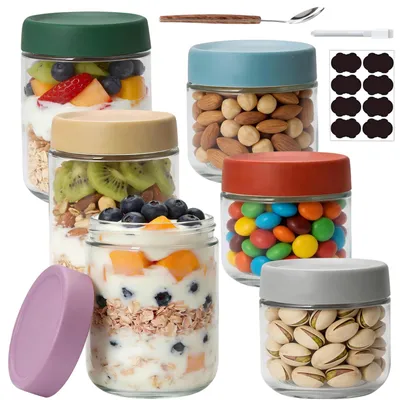 6 Einmachgläser 300–500 ml mit Schraubdeckel, stapelbar, Meal Prep