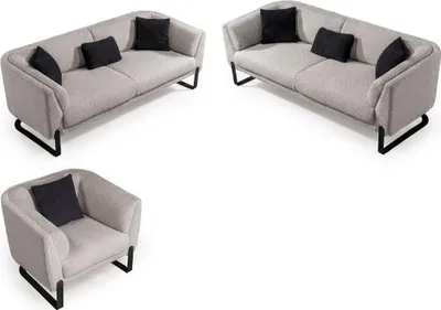 Produktbild von Villa Möbel Sofa Set Savana Grauweiß Stellvariante:2+2+1 Handmade, pflegeleichter Mikrofaser Webstoff