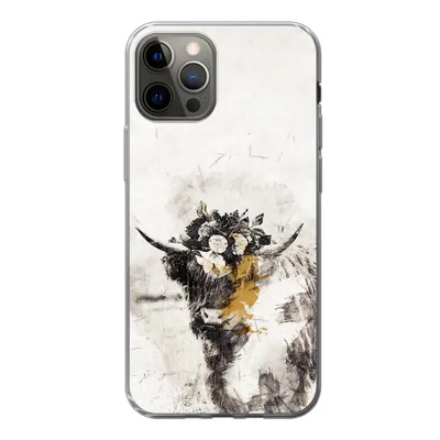 Produktbild von MuchoWow® Handyhülle Schutzhülle Hülle für iPhone 13 Pro Schottischer Highlander - Farbe - Blumen Silikon Softcase Handy Hülle - Handy-Tasche