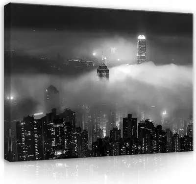 Zdjęcie produktu dla Obraz na płótnie miasto nocą mgła czarny 100x70 cm XXL nowoczesny obraz na płótnie obrazy na płótnie fototapeta salon sypialnia