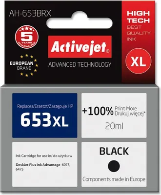Produktbild von Activejet AH-653BRX Tintenpatrone (Ersatz für HP 653XL 3YM75AE; Prämie; 720 pages; schwarz)