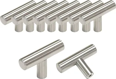 Obrázek produktu pro 10 x Ø 12 mm T-klika pro kuchyňská dvířka z nerezové oceli, rukojeť zásuvky, délka: 50 mm