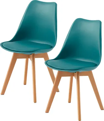 Produktbild von HJ_WeDoo 2er Set Esszimmerstühle mit Massivholz Buche Bein, Skandinavisch Design Gepolsterter Küchenstühle Stuhl Küche Holz, Türkis