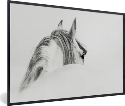 Produktbild von MuchoWow® MuchoWow® Gerahmtes Poster Pferd - Weiß - Grau 30x20 cm - Poster mit zchwarzem Bilderrahmen - Kunstdruck - Bild-Poster