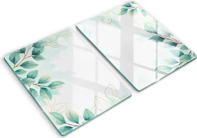 Produktbild von Glasschneideplatte - Herdabdeckplatte - 2x40x52 cm -Schneidebrett - Spritzschutz - Gestrichene Blätter