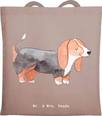 Produktbild von Mr. & Mrs. Panda Jutebeutel Basset Hound Moment - Braun Pastell - Geschenk, Schultasche, Tasche, Stoffbeutel, Tote Bag, Shopping