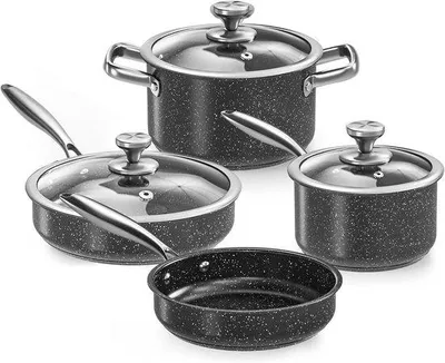 Produktbild von Stahlkochtopf-Satz - Antibakterielle Beschichtung - 7-teilig - Granit