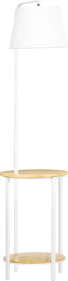 Produktbild von HOMCOM Stehleuchte, Standlampe mit 2 Ablagen, 40 W Stehlampe mit Lampenschirm aus Leinen, Standleuchte für Wohnzimmer, Schlafzimmer, Metall Weiß, Höhe 162 cm, exkl. Glühbirne
