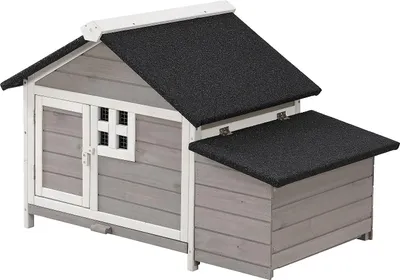Produktbild von Hühnerstall aus Holz mit Legenest - für 2 Hühner - 106 x 64 x 71 cm - Weiß und Grau - ANSER