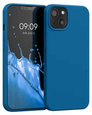 Produktbild von kwmobile Hülle kompatibel mit Apple iPhone 13 Hülle - gummierte TPU Silikon Handyhülle - Schutzhülle für kabelloses Laden - Case in Blue Reef