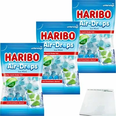 Produktbild von Haribo Air-Drops Ice Mint 3er Pack (3x100g Beutel) + usy Block