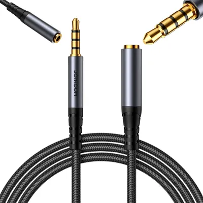Image de Câble d'extension Aux Joyroom Sy-A09 Mini Jack 3.5Mm Femelle vers Mini Jack 3.5Mm Mâle, Tressé, 1.2M (Noir)