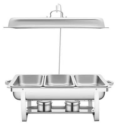 Image de Réchauffeur de plats rectangulaire - Chafing dish - Acier inoxydable - 56 × 35,5 × 7,5 cm - Avec couvercle - Pour buffets et traiteurs