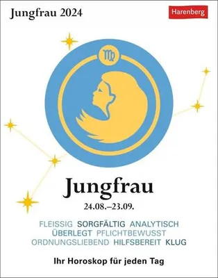 Produktbild von Jungfrau Sternzeichenkalender 2024: Tagesabreißkalender. Tischkalender 2024 mit täglichem Horoskop. Kleiner Kalender mit täglichem Blick in die Sterne