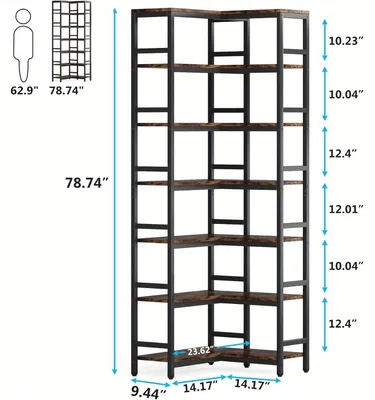 Immagine prodotto di Libreria - Scaffale per libri - Mobile contenitore - Libreria a vani - Libreria angolare - 7 ripiani - Legno e metallo - Autoportante