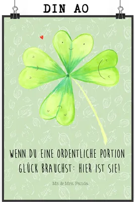 Produktbild von Mr. & Mrs. Panda Bild Blume Kleeblatt DIN A0 - Blattgrün - Geschenk, Plakat, Motivation, Glücksbringer, drucke, Wanddekoration, wanddeko, Garten, Neuanfang, Umzug, Glück