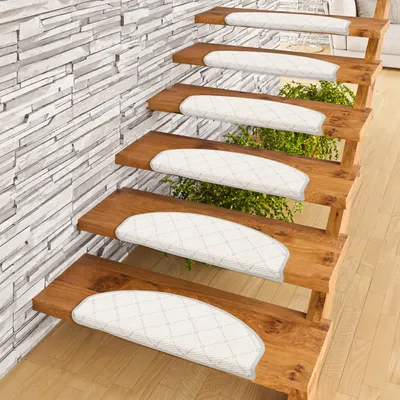 Produktbild von In & Outdoor Stufenmatte Flachgewebe Oslo Hellgrau Karo Modern, Größe / Menge:24x65 cm = 1 Stck.