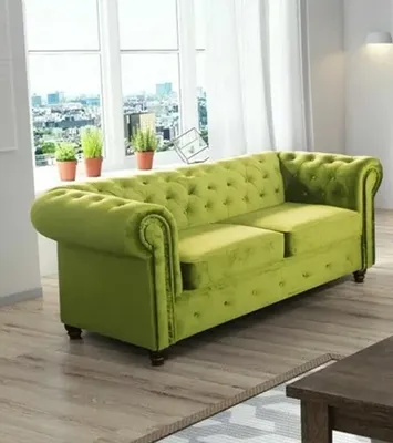 Produktbild von Easy4You Chesterfield Hellgrüner Plüsch Velvet 2-Sitzer Sofa 183x74x88 cm Sofas für Wohnzimmer Sofagarnituren mit Holzfüße Set Sofas & Couches