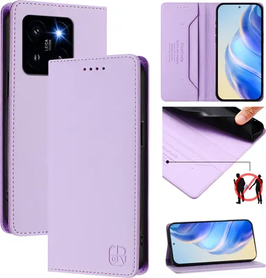 Obrázek produktu pro Kožené pouzdro pro Xiaomi 14 Pro/Xiaomi 14 Pro, flipové pouzdro s přihrádkami na karty, peněženkou a stojánkem Fialový